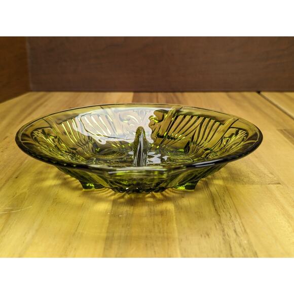 Vintage Divided Indiana Glass Side Condiment Vegetable Dish Plate Green Retro - Picture 13 of 16